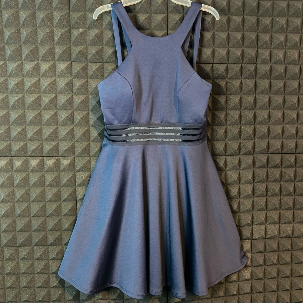 CITY STUDIO Navy Illusion Waist Halter Fit+Flare Dress